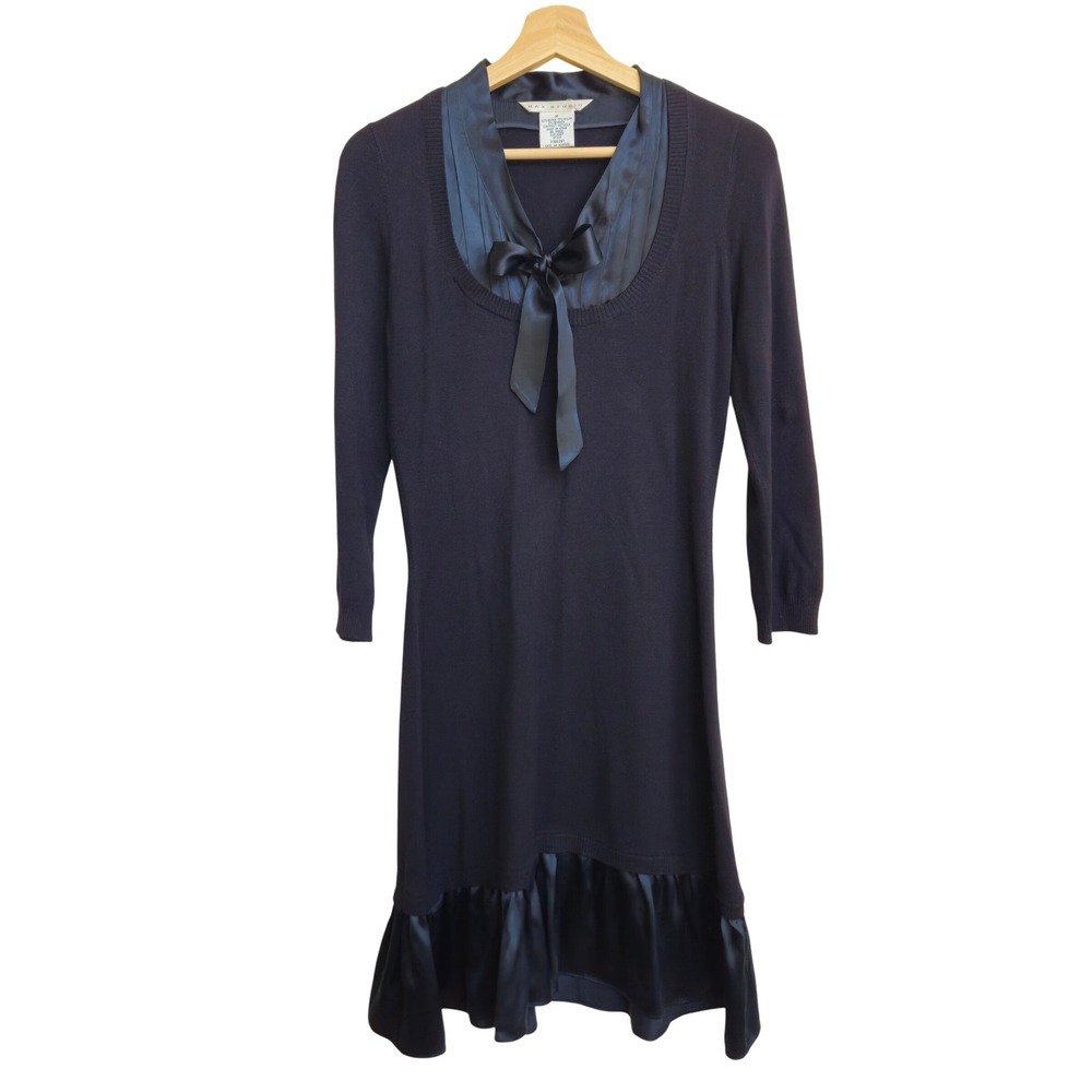 Black Sweater Dropwaist Dress Womens M Black Silk Bow Whimsigoth Dark Academia
